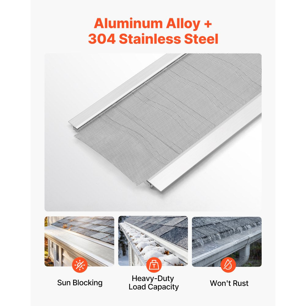 VEVOR Gutter Guard, 6 in Aluminum Gutter Cover with Stainless Steel Micro Mesh, Heavy-Duty 48ft Length, 0.04in Thick, Leaf Guard for Debris and Pine Needles, Easy DIY Install, Screws Included, 12 PCS