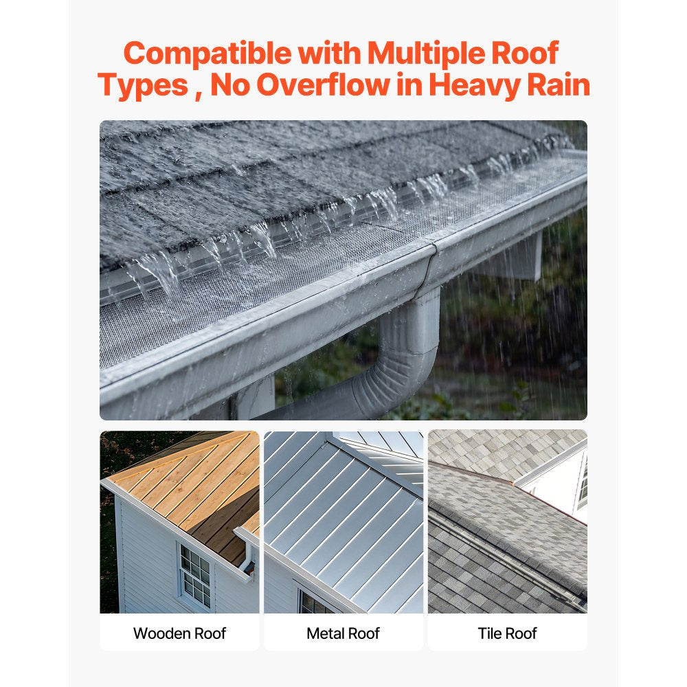 VEVOR Gutter Guard, 6 in Aluminum Gutter Cover with Stainless Steel Micro Mesh, Heavy-Duty 48ft Length, 0.04in Thick, Leaf Guard for Debris and Pine Needles, Easy DIY Install, Screws Included, 12 PCS