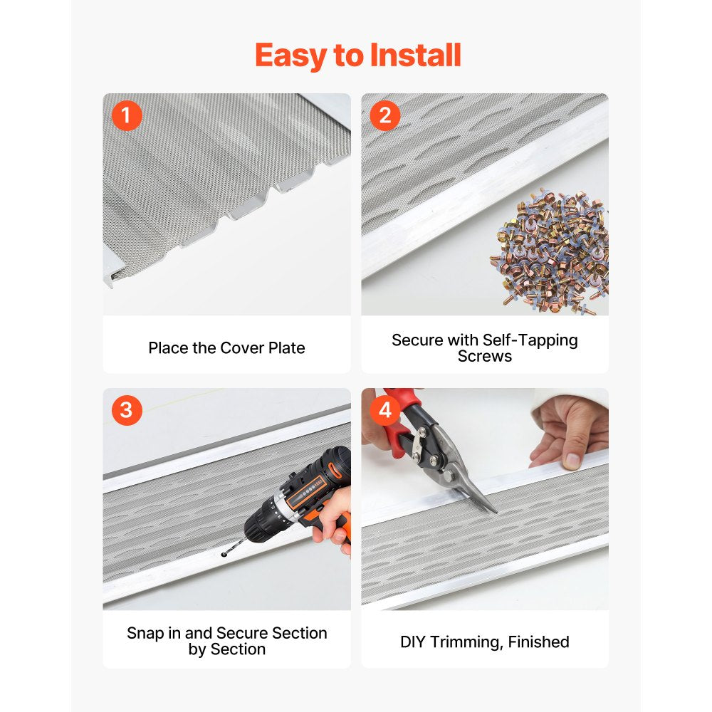 VEVOR Gutter Guard, 5 in Aluminum Gutter Cover with Stainless Steel Micro Mesh, Heavy-Duty 100ft Length, 0.04in Thick, Leaf Guard for Debris and Pine Needles, Easy DIY Install, Screws Included, 20 PCS