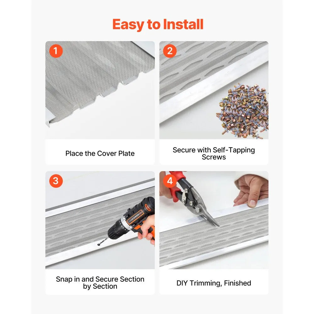 VEVOR Gutter Guard, 6 in Aluminum Gutter Cover with Stainless Steel Micro Mesh, Heavy-Duty 100ft Length, 0.04in Thick, Leaf Guard for Debris and Pine Needles, Easy DIY Install, Screws Included, 20 PCS