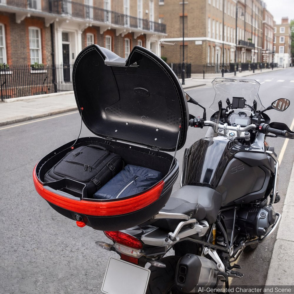 VEVOR Motorcycle Top Case 30L Universal Waterproof PP Motorcycle Tail Case, Detachable Motorbike Top Box with Security Lock & Backrest for Luggage Storage