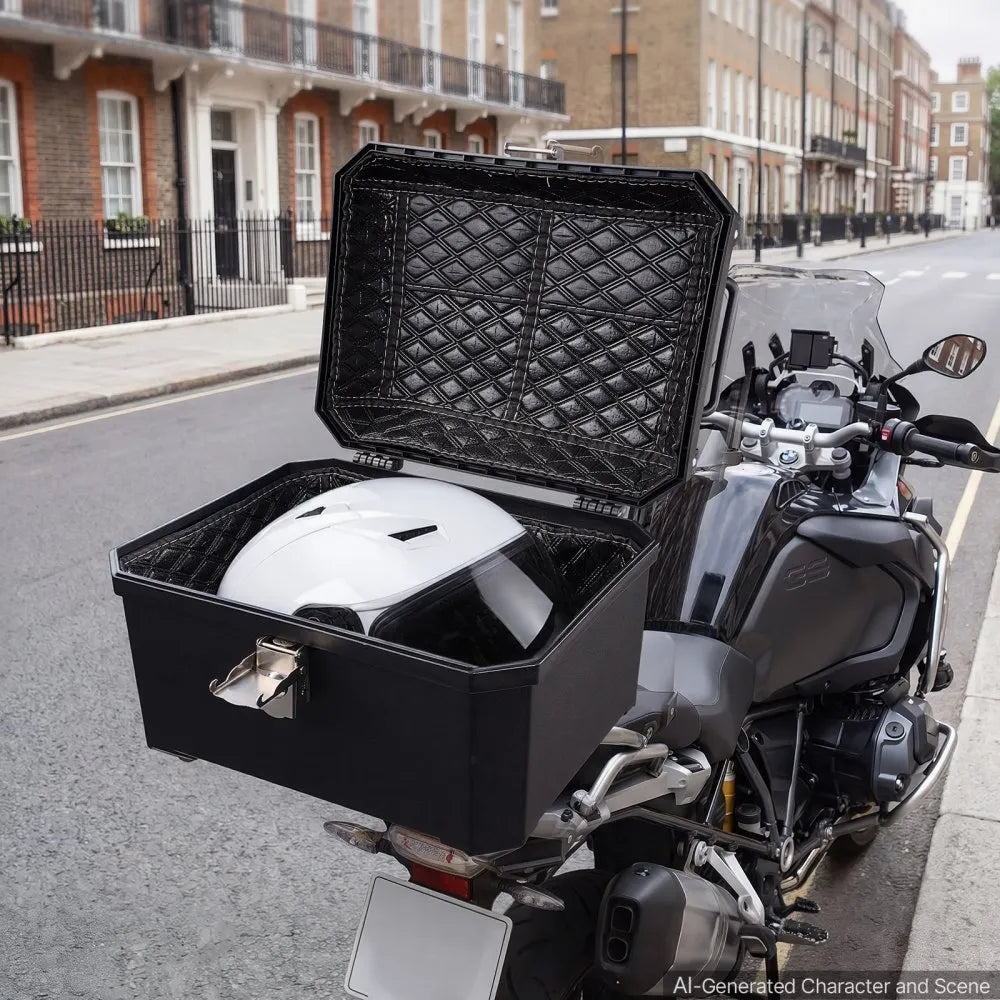 VEVOR Motorcycle Top Case 45L Universal Waterproof ABS Motorcycle Tail Case, Detachable Motorbike Top Box with Security Lock & Leather Liner for Luggage Storage