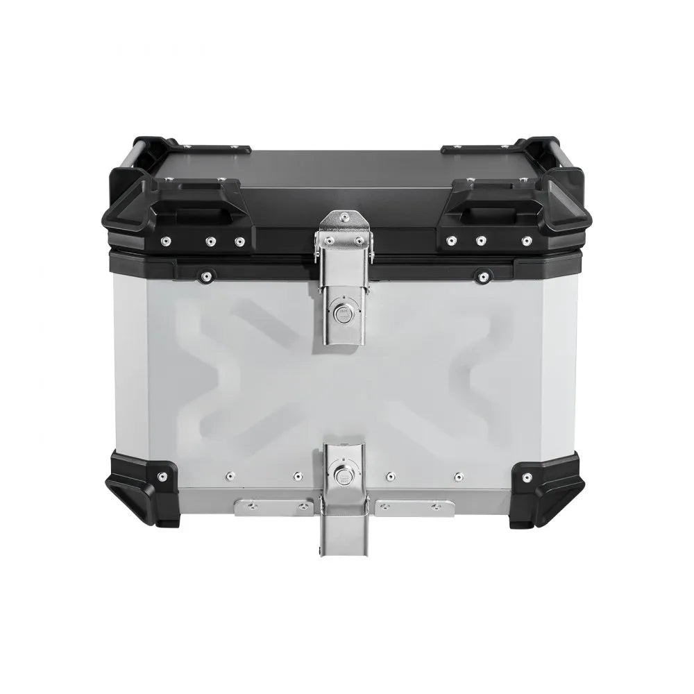 VEVOR Motorcycle Top Case 55L Universal Aluminum Hard Motorcycle Tail Case, Waterproof Detachable Motorbike Top Box with Security Lock & Leather Liner for Luggage Storage