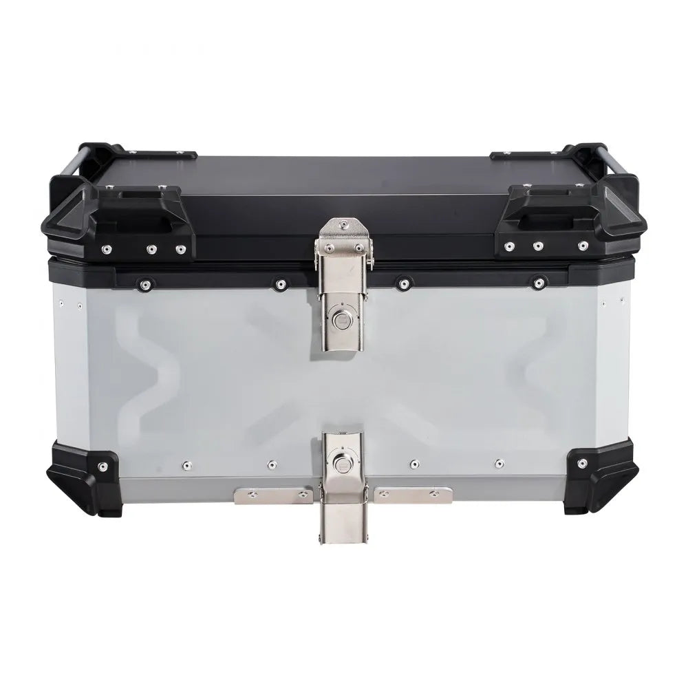 VEVOR Motorcycle Top Case, 65L Universal Aluminum Hard Motorcycle Tail Case, Waterproof Detachable Motorbike Top Box with Security Lock & Leather Liner for Helmets Storage