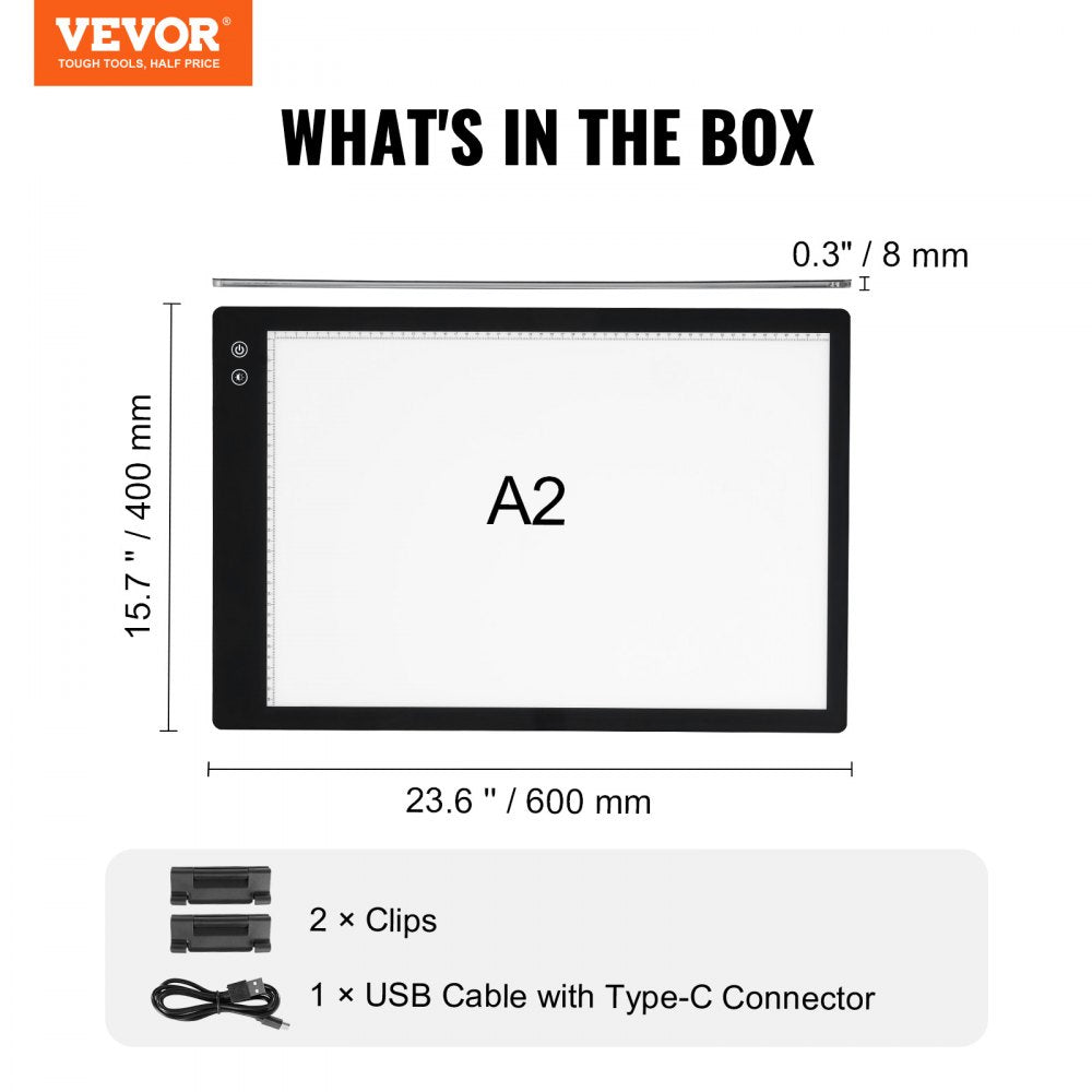 VEVOR Light Board, A2 LED Light Pad with 6 Level Dimmable Brightness, Rechargeable Light Table for Tracing, Light Box for Diamond Painting, Animation, Sketching, Drawing, Stenciling, Artists (Black)