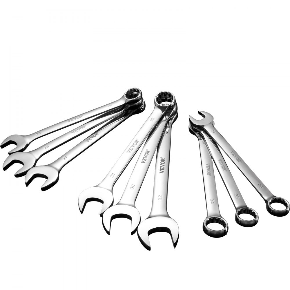 VEVOR Combination Wrench Set, 25-Piece Open End Wrench Set with Roll-up Pouch, Carbon Steel Wrench Set  Metric 6 mm to 32 mm, Ideal for General Household, Garage, Workshop, Auto Repairs, Emergency