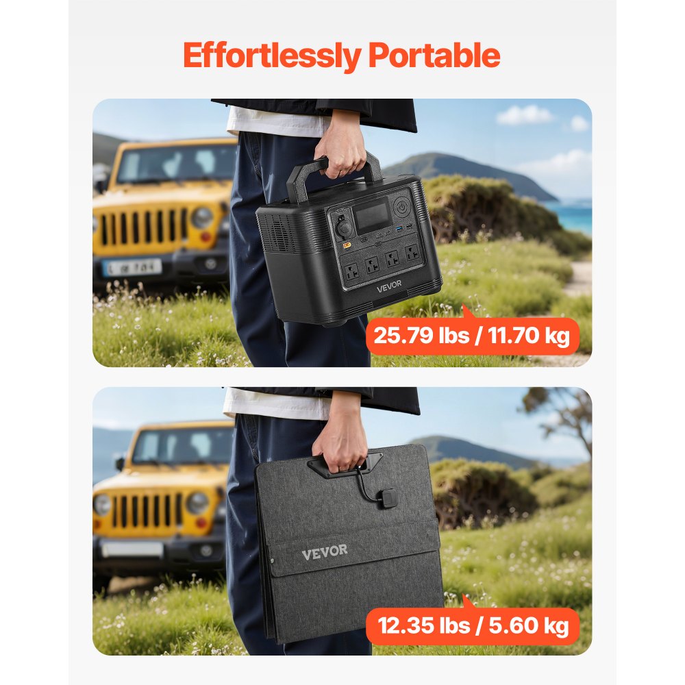 VEVOR Portable Power Station with 200W Solar Panel, 1200W Solar Generator Power Station, 806Wh LiFePO4 Battery Backup with 9 Output Ports for Home Emergency, Outdoor Camping, RV Travel