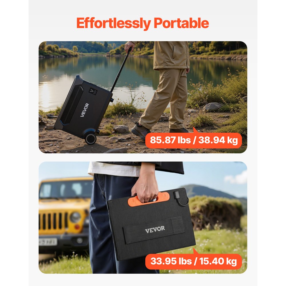 VEVOR Portable Power Station with 2PCS 200W Solar Panels, 3000W Solar Generator Power Station, 3072Wh LiFePO4 Battery Backup with 15 Output Ports for for Home Emergency, Outdoor Camping, RV Travel