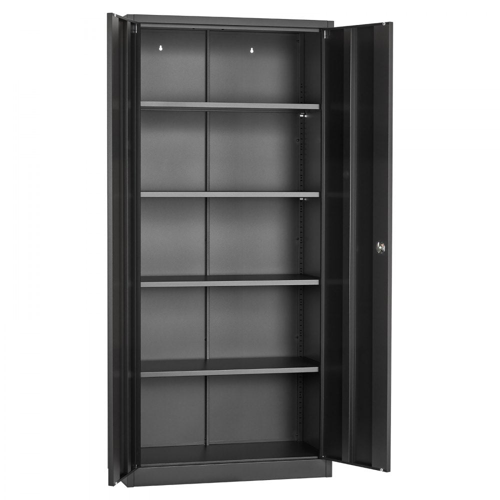 VEVOR Metal Storage Cabinet 68.9 in Lockable Steel Garage Cabinet Black, for Pantry, Warehouse, Basement, Laundry, Office, 5 Tiers Tool Storage with 4 Adjustable Shelves, 2 Magnetic Doors, 2 Keys