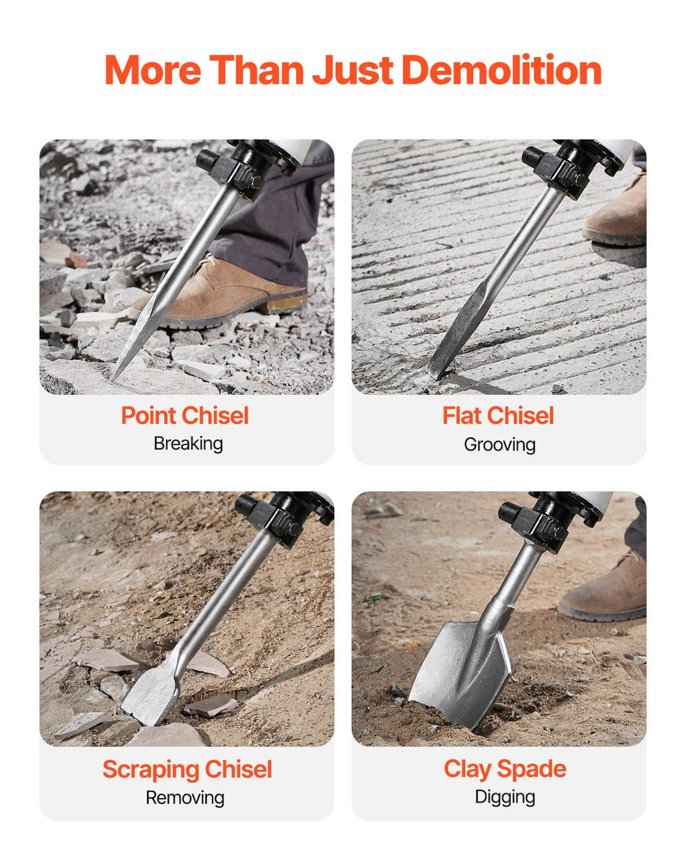 VEVOR Demolition Jack Hammer, 2800 W Powerful Electric Jackhammer, 1200 BPM Concrete Breaker with 3 Chisels, a Clay Spade, Carrying Case, Gloves, for Concrete, Wall, Brick, Tile and Foundation