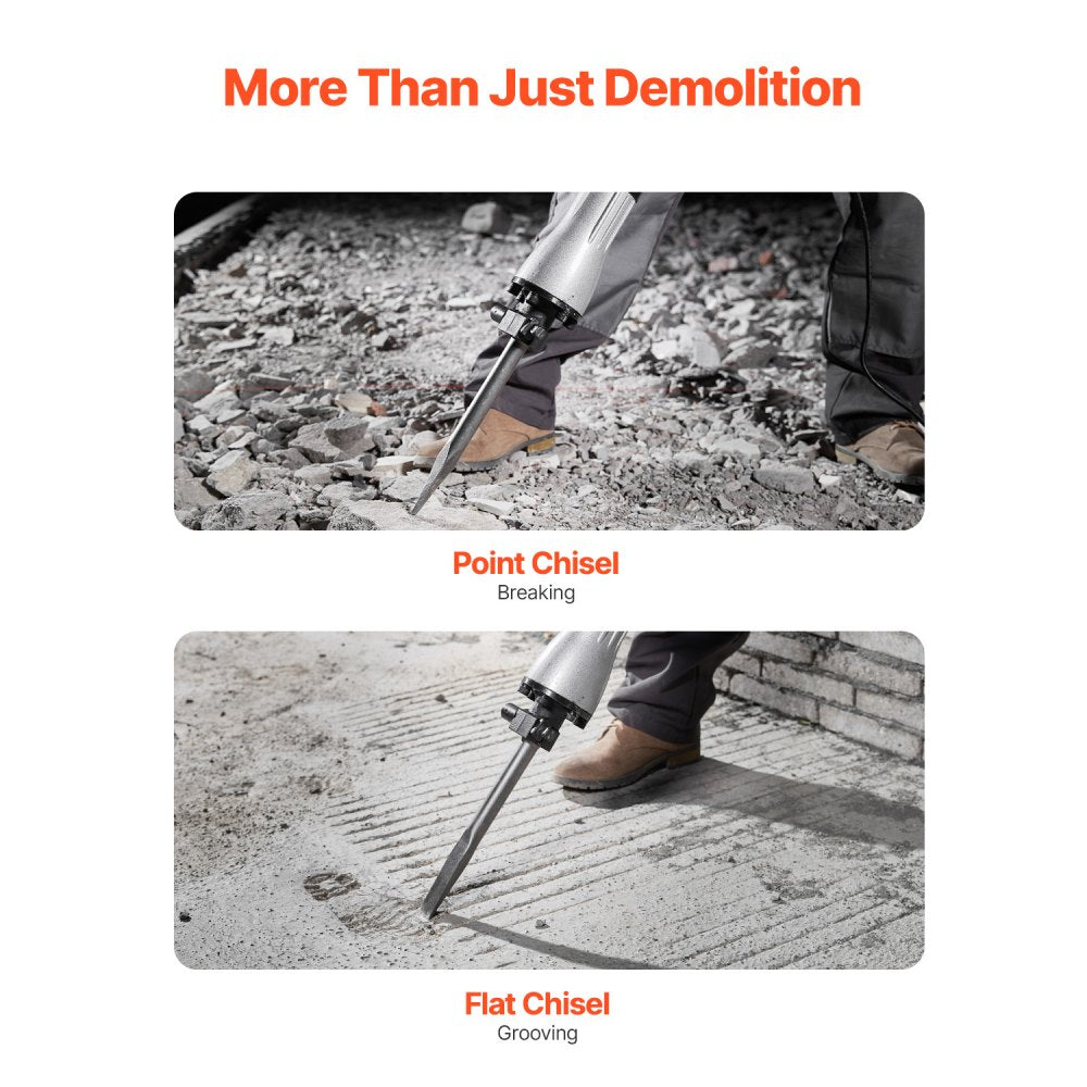 VEVOR Demolition Jack Hammer, 2200W Electric Jackhammer Heavy Duty, 1350 BPM Concrete Breaker, 2pcs Chisels Bit Chipping with Case, Black