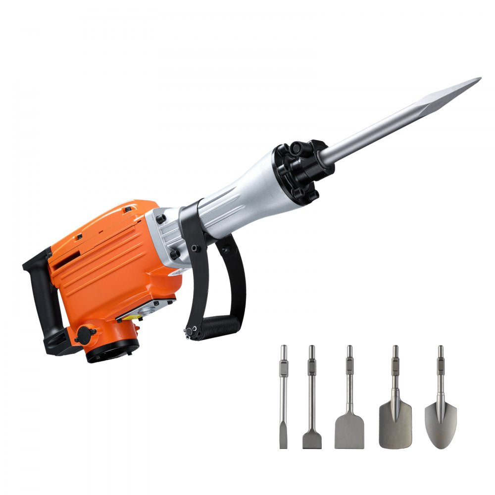 VEVOR Demolition Jack Hammer 2200 W 1950 BPM Concrete Breaker 6pcs Chisels, For Trenching and Hole Breaking, 360° Swiveling Front Handle, Heavy Duty Electric Jack Hammer with Gloves, Carrying Case