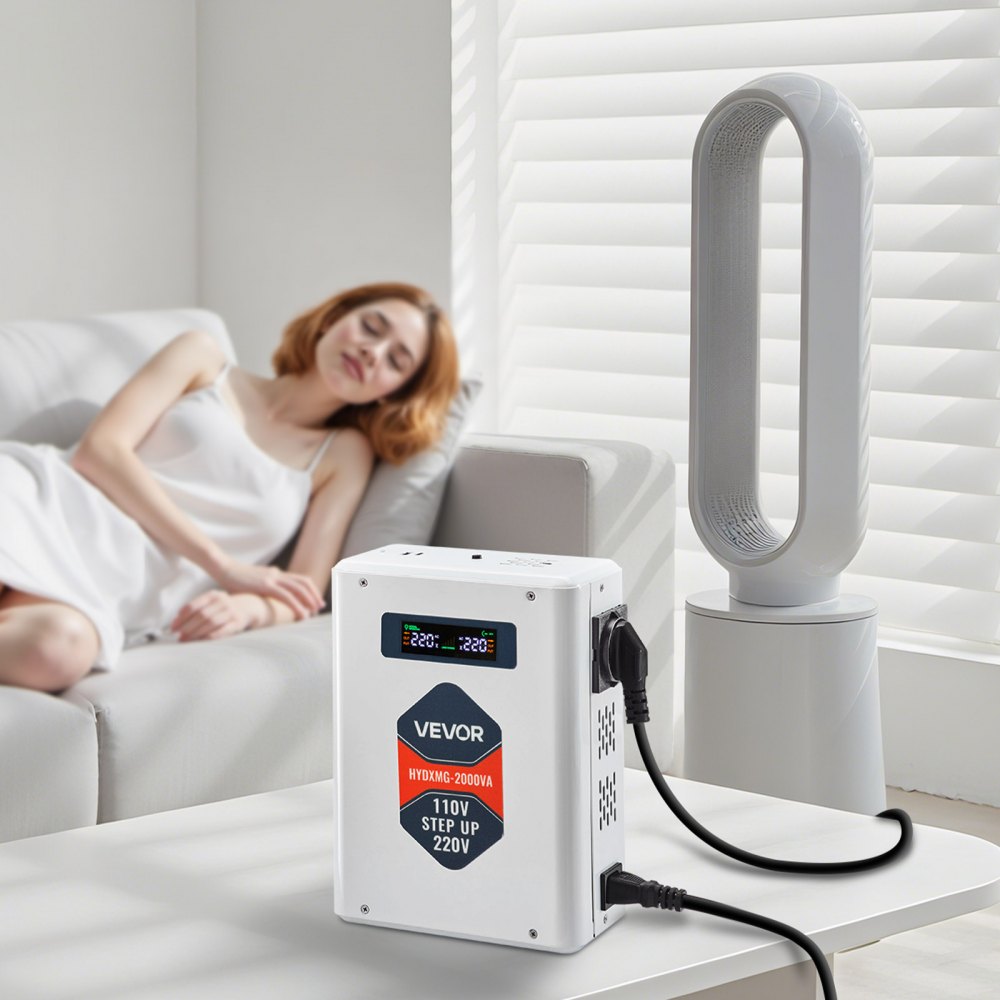 VEVOR Step Up Voltage Converter, 2000VA, Heavy Duty Voltage Power Converter, 110V to 220V Power Transformer, with 2 EU Outlets, USB Output, LCD Display, Temperature Protection, for 220V Appliances