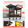 VEVOR Utility Cart, 550 lbs Capacity, 2 Tier Service Cart with 360° Swivel & Fixed Wheels (2 with Brakes), Heavy Duty Plastic Rolling with Tray and Pegboard, Tool Storage for Garage Warehouse Workshop