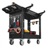 VEVOR Utility Cart, 550 lbs Capacity, 2 Tier Service Cart with 360° Swivel & Fixed Wheels (2 with Brakes), Heavy Duty Plastic Rolling with Tray and Pegboard, Tool Storage for Garage Warehouse Workshop