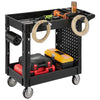 VEVOR Utility Cart, 550 lbs Capacity, 2 Tier Service Cart with 360° Swivel & Fixed Wheels (2 with Brakes), Heavy Duty Plastic Rolling with Tray and Pegboard, Tool Storage for Garage Warehouse Workshop