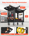 VEVOR Utility Cart, 550 lbs Capacity, 2 Tier Service Cart with 360° Swivel & Fixed Wheels (2 with Brakes), Heavy Duty Plastic Rolling with Tray and Pegboard, Tool Storage for Garage Warehouse Workshop