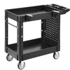 VEVOR Utility Cart, 550 lbs Capacity, 2 Tier Service Cart with 360° Swivel & Fixed Wheels (2 with Brakes), Heavy Duty Plastic Rolling with Tray and Pegboard, Tool Storage for Garage Warehouse Workshop
