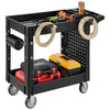 VEVOR Utility Cart, 550 lbs Capacity, 2 Tier Service Cart with 360° Swivel & Fixed Wheels (2 with Brakes), Heavy Duty Plastic Rolling with Tray and Pegboard, Tool Storage for Garage Warehouse Workshop