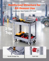 VEVOR Utility Cart, 550 lbs Capacity, 2 Tier Service Cart with 360° Swivel & Fixed Wheels (2 with Brakes), Heavy Duty Plastic Rolling with Storage Tray, Tool Storage for Garage Warehouse Workshop