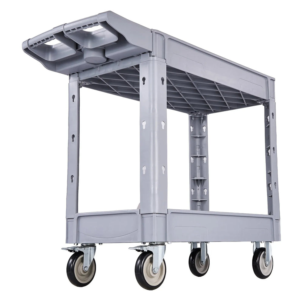 VEVOR Utility Cart, 550 lbs Capacity, 2 Tier Service Cart with 360° Swivel & Fixed Wheels (2 with Brakes), Heavy Duty Plastic Rolling with Storage Tray, Tool Storage for Garage Warehouse Workshop