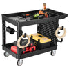 VEVOR Utility Cart, 550 lbs Capacity, 2 Tier Service Cart with 360° Swivel & Fixed Wheels (2 with Brakes), Heavy Duty Plastic Rolling with Tray and Pegboard, Tool Storage for Garage Warehouse, Black