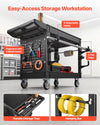 VEVOR Utility Cart, 550 lbs Capacity, 2 Tier Service Cart with 360° Swivel & Fixed Wheels (2 with Brakes), Heavy Duty Plastic Rolling with Tray and Pegboard, Tool Storage for Garage Warehouse, Black