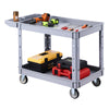 VEVOR Utility Cart, 550 lbs Capacity, 2 Tier Service Cart with 360° Swivel & Fixed Wheels (2 with Brakes), Heavy Duty Plastic Rolling with Storage Tray, Tool Storage for Garage Warehouse Workshop Gray