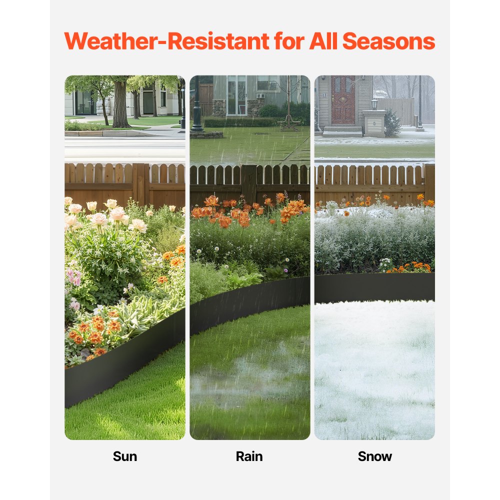 VEVOR Steel Landscape Edging, 3 Packs 40 x 8 in Rust-Resistant Metal Landscape Edging, Bendable Garden Edging Border, Heavy Duty Lawn Edging, Easy-to-Install, Flower Bed Yard Pathway Divider Black