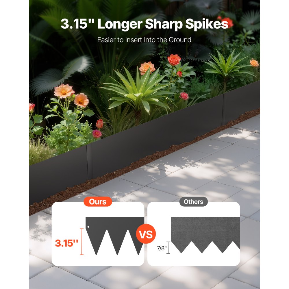 VEVOR Steel Landscape Edging, 3 Packs 40 x 6 in Rust-Resistant Metal Landscape Edging, Bendable Garden Edging Border, Heavy Duty Lawn Edging, Easy-to-Install, Flower Bed Yard Pathway Divider Black