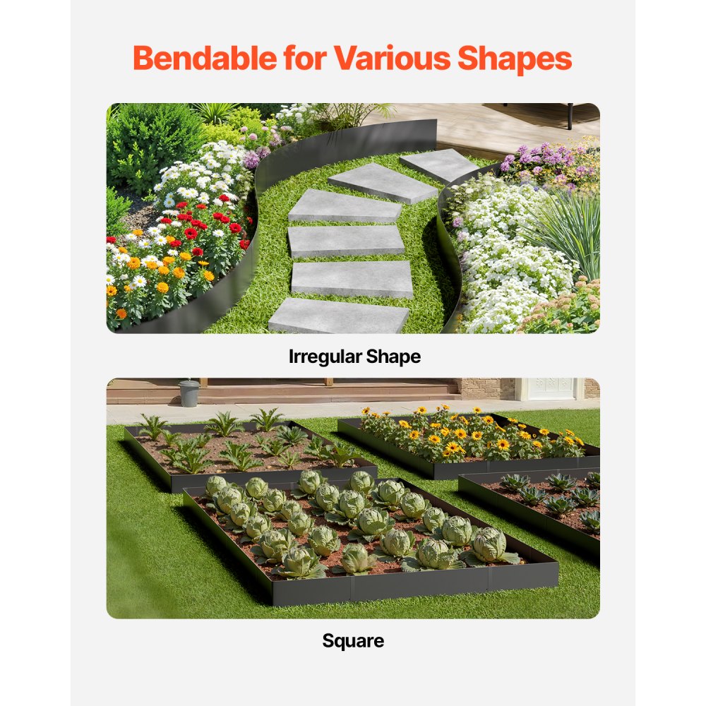 VEVOR Steel Landscape Edging, 3 Packs 40 x 6 in Rust-Resistant Metal Landscape Edging, Bendable Garden Edging Border, Heavy Duty Lawn Edging, Easy-to-Install, Flower Bed Yard Pathway Divider Black