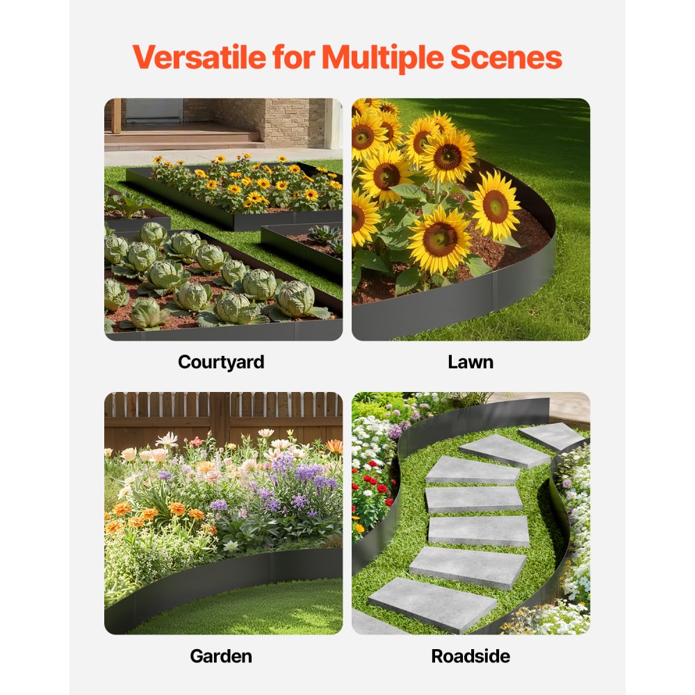 VEVOR Steel Landscape Edging, 3 Packs 40 x 6 in Rust-Resistant Metal Landscape Edging, Bendable Garden Edging Border, Heavy Duty Lawn Edging, Easy-to-Install, Flower Bed Yard Pathway Divider Black