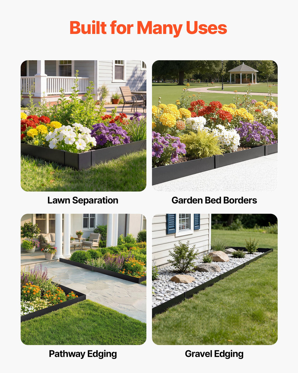 VEVOR Galvanized Steel Landscape Edging, 24-Pack 40 x 8 Inch Metal Edging for Landscaping with 26 Mounting Clips, Heavy Duty Metal Garden Edge Border for Flower Bed, Yard Pathway, Black