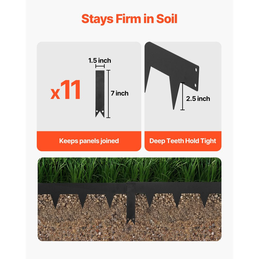 VEVOR Galvanized Steel Landscape Edging, 10-Pack 40 x 4.5 Inch Metal Edging for Landscaping with 11 Mounting Clips, Heavy Duty Metal Garden Edge Border for Flower Bed, Yard Pathway, Black