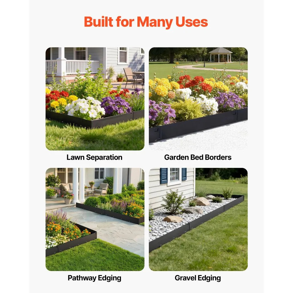 VEVOR Galvanized Steel Landscape Edging, 6-Pack 40 x 8.15 Inch Metal Edging for Landscaping with Gloves, Easy-to-Install, Heavy Duty Metal Garden Edge Border for Flower Bed, Yard Pathway