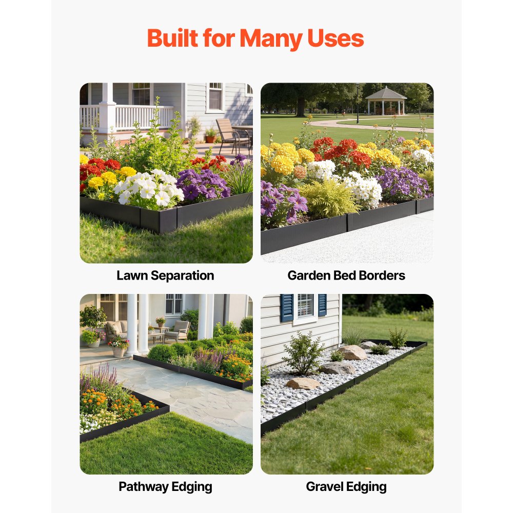 VEVOR Galvanized Steel Landscape Edging, 12-Pack 40 x 8 Inch Metal Edging for Landscaping with 14 Mounting Clips, Heavy Duty Metal Garden Edge Border for Flower Bed, Yard Pathway, Black