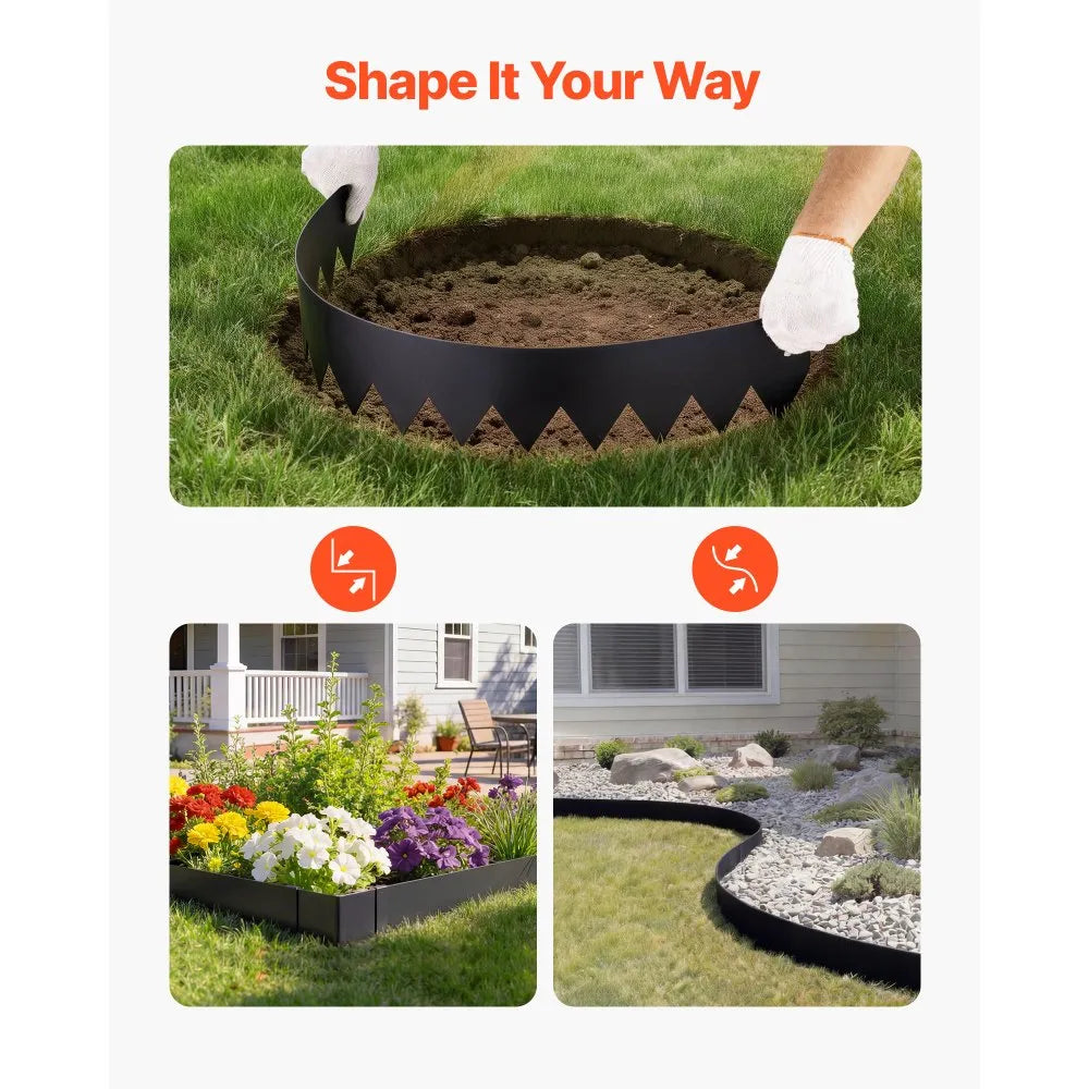 VEVOR Galvanized Steel Landscape Edging, 6-Pack 40 x 6 Inch Metal Edging for Landscaping with 6 Mounting Clips, Bendable Metal Garden Edge Border for Flower Bed, Yard Pathway, Black