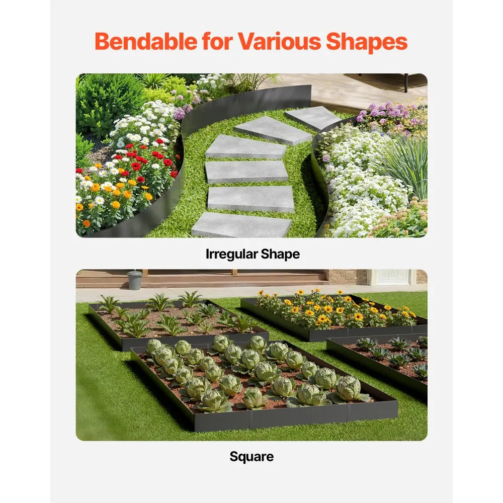 VEVOR Steel Landscape Edging, 4 Packs 40 x 12 in Rust-Resistant Metal Landscape Edging, Bendable Garden Edging Border, Heavy Duty Lawn Edging, Easy-to-Install, Flower Bed Yard Pathway Divider Black