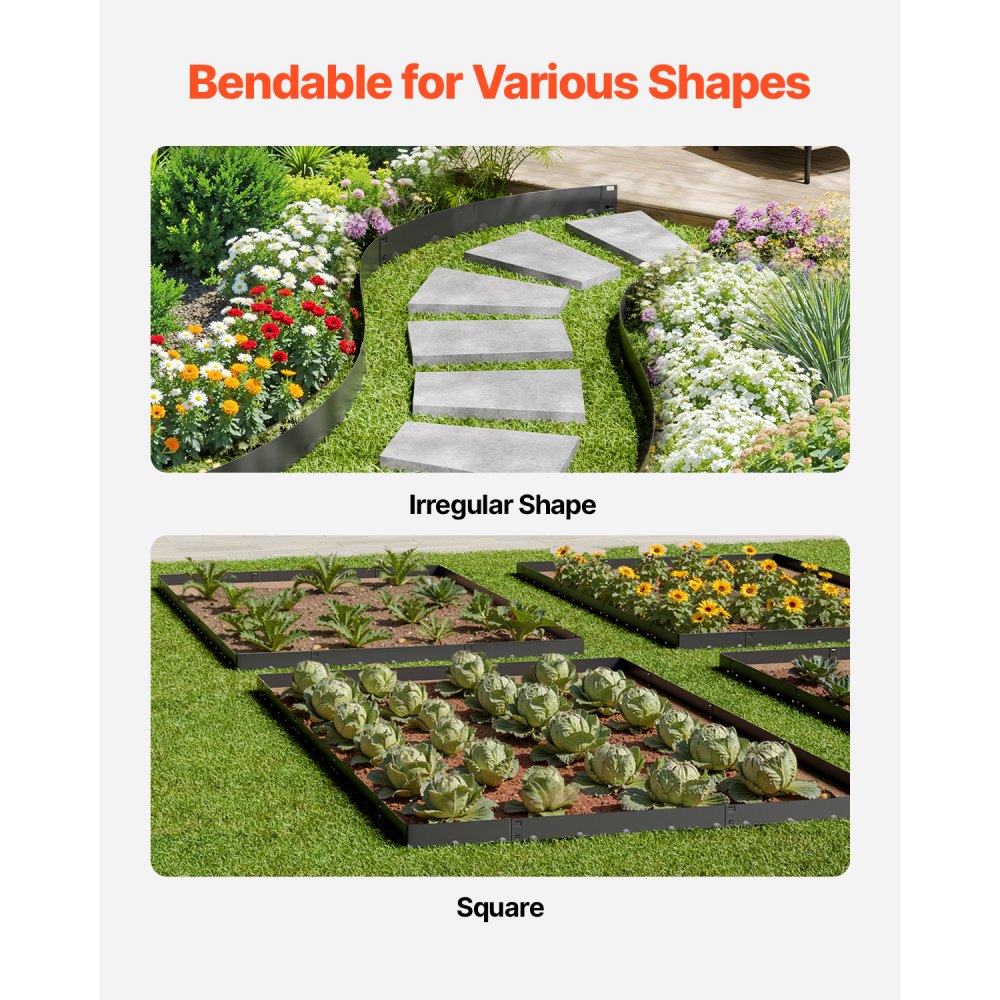 VEVOR Steel Landscape Edging, 5 Packs 39 x 3 in Rust-Resistant Metal Landscape Edging, Bendable Garden Edging Border, Heavy Duty Lawn Edging, Easy-to-Install, Flower Bed Yard Pathway Divider Black