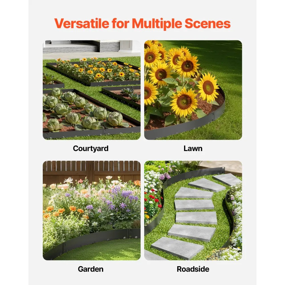 VEVOR Steel Landscape Edging, 5 Packs 39 x 3 in Rust-Resistant Metal Landscape Edging, Bendable Garden Edging Border, Heavy Duty Lawn Edging, Easy-to-Install, Flower Bed Yard Pathway Divider Black