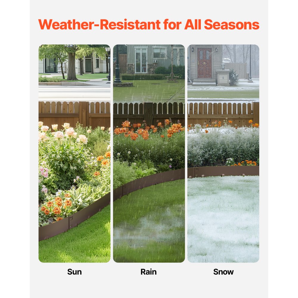 VEVOR Steel Landscape Edging, 5 Packs 39 x 4 in Rust-Resistant Metal Landscape Edging, Bendable Garden Edging Border, Heavy Duty Lawn Edging, Easy-to-Install, Flower Bed Yard Pathway Divider Brown