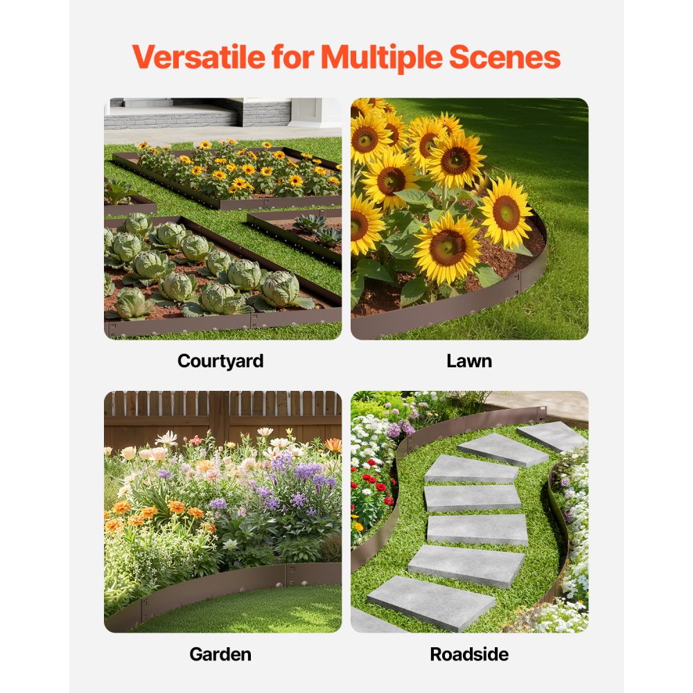 VEVOR Steel Landscape Edging, 5 Packs 39 x 5 in Rust-Resistant Metal Landscape Edging, Bendable Garden Edging Border, Heavy Duty Lawn Edging, Easy-to-Install, Flower Bed Yard Pathway Divider Brown