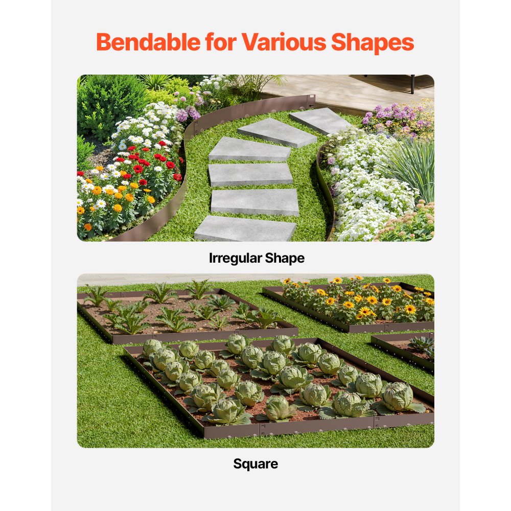 VEVOR Steel Landscape Edging, 5 Packs 39 x 3 in Rust-Resistant Metal Landscape Edging, Bendable Garden Edging Border, Heavy Duty Lawn Edging, Easy-to-Install, Flower Bed Yard Pathway Divider Brown