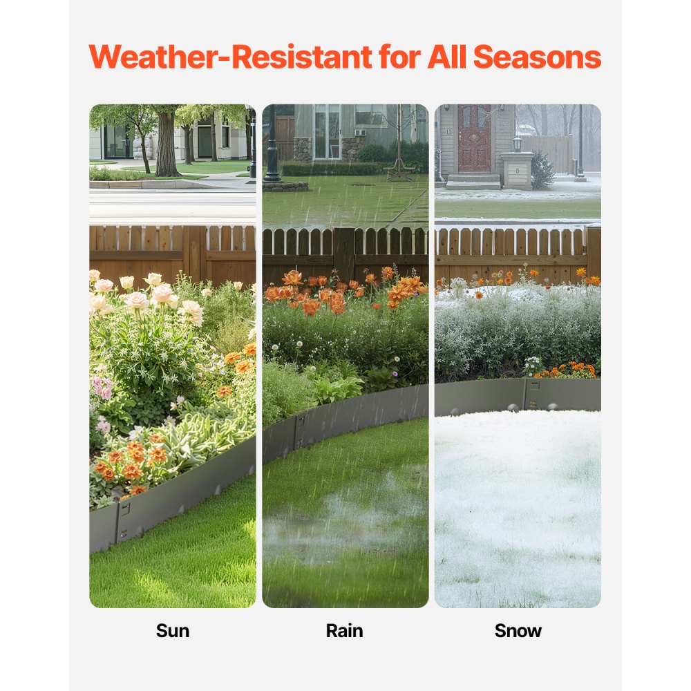 VEVOR Steel Landscape Edging, 5 Packs 39 x 4 in Rust-Resistant Metal Landscape Edging, Bendable Garden Edging Border, Heavy Duty Lawn Edging, Easy-to-Install, Flower Bed Yard Pathway Divider Dark Gray