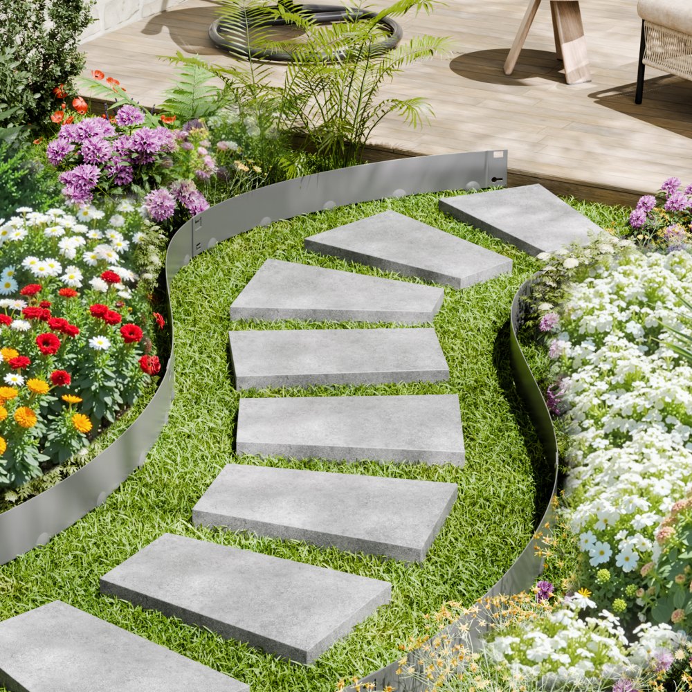VEVOR Steel Landscape Edging, 5 Packs 39 x 4 in Rust-Resistant Metal Landscape Edging, Bendable Garden Edging Border, Heavy Duty Lawn Edging, Easy-to-Install, Flower Bed Yard Pathway Divider Dark Gray