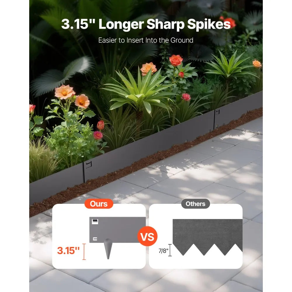 VEVOR Steel Landscape Edging, 5 Packs 39 x 5 in Rust-Resistant Metal Landscape Edging, Bendable Garden Edging Border, Heavy Duty Lawn Edging, Easy-to-Install, Flower Bed Yard Pathway Divider Dark Gray