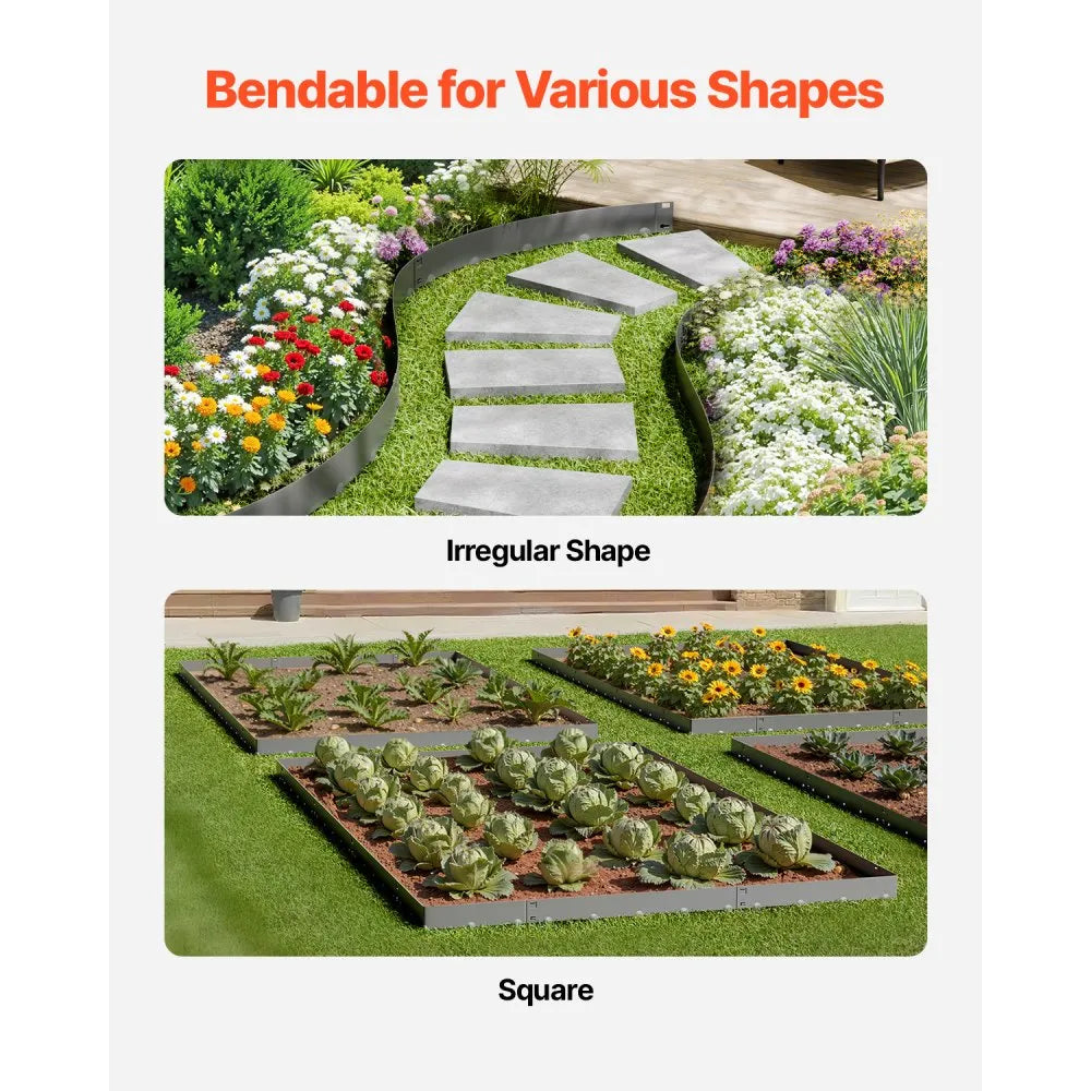 VEVOR Steel Landscape Edging, 5 Packs 39 x 5 in Rust-Resistant Metal Landscape Edging, Bendable Garden Edging Border, Heavy Duty Lawn Edging, Easy-to-Install, Flower Bed Yard Pathway Divider Dark Gray