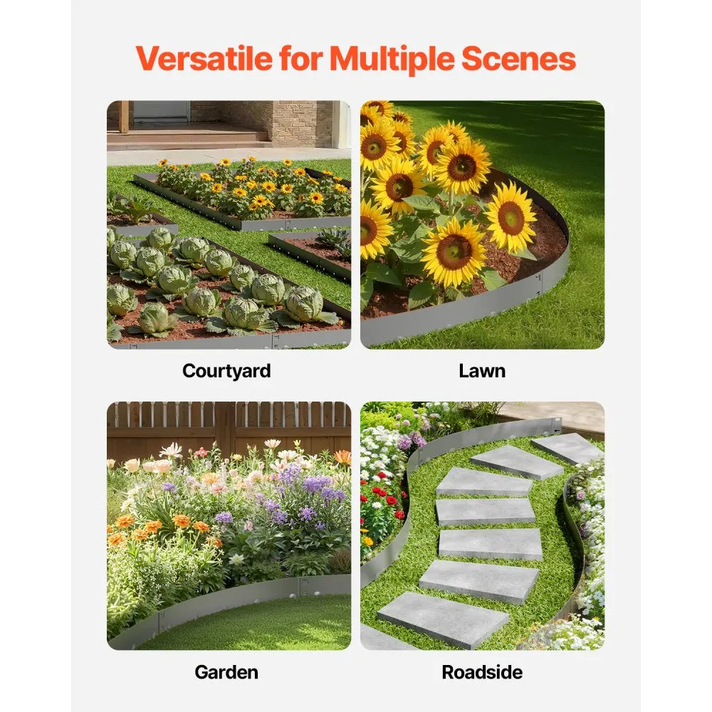 VEVOR Steel Landscape Edging, 5 Packs 39 x 5 in Rust-Resistant Metal Landscape Edging, Bendable Garden Edging Border, Heavy Duty Lawn Edging, Easy-to-Install, Flower Bed Yard Pathway Divider Dark Gray