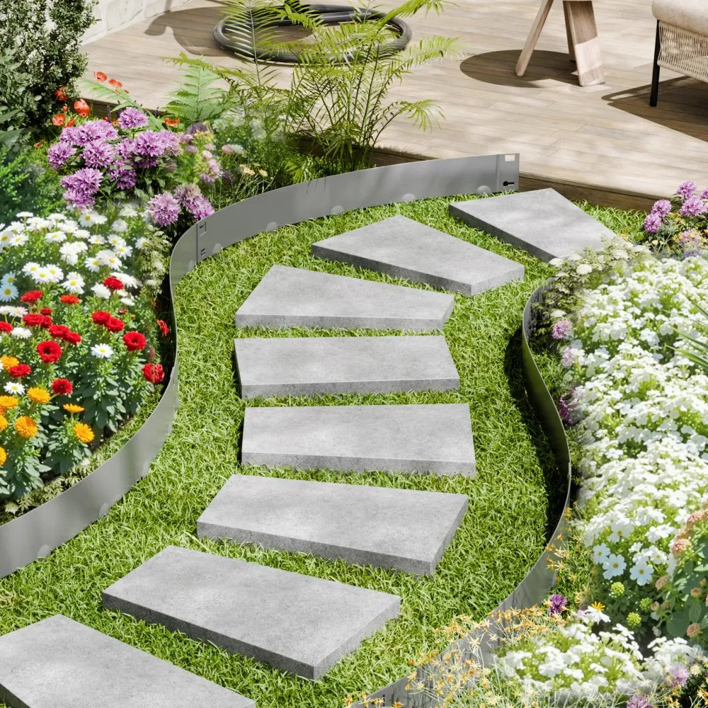 VEVOR Steel Landscape Edging, 5 Packs 39 x 5 in Rust-Resistant Metal Landscape Edging, Bendable Garden Edging Border, Heavy Duty Lawn Edging, Easy-to-Install, Flower Bed Yard Pathway Divider Dark Gray