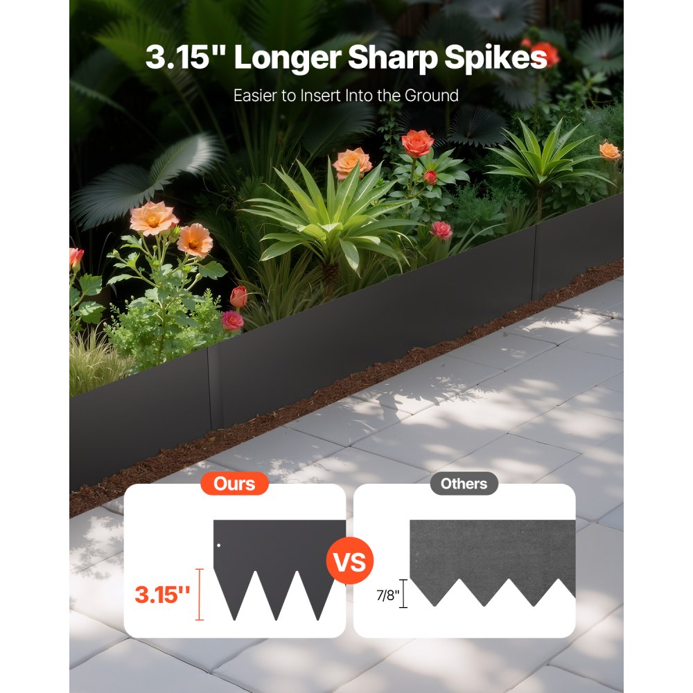 VEVOR Steel Landscape Edging, 6 Packs 40 x 8 in Rust-Resistant Metal Landscape Edging, Bendable Garden Edging Border, Heavy Duty Lawn Edging, Easy-to-Install, Flower Bed Yard Pathway Divider Black